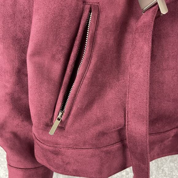 Cromwell Valley Faux Suede Moto Jacket Womens Large Burgundy Embroidered Stretch - Picture 9 of 16